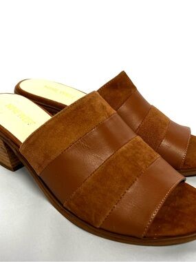Nine West Ricasolio Cognac Leather Mule Sandals Block Heel Slide Women’s 9
